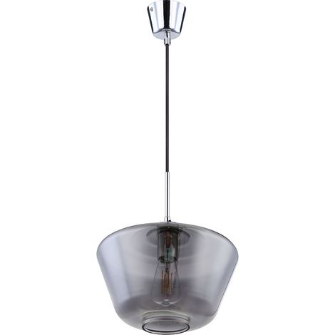Lampada a sospensione in vetro rotonda Plafoniera in vetro fumé grigio Lampada a sospensione in vetro a fiamma singola, in cromo con cavo tessile, 1x E27, DxH 30x120 cm (1/5)