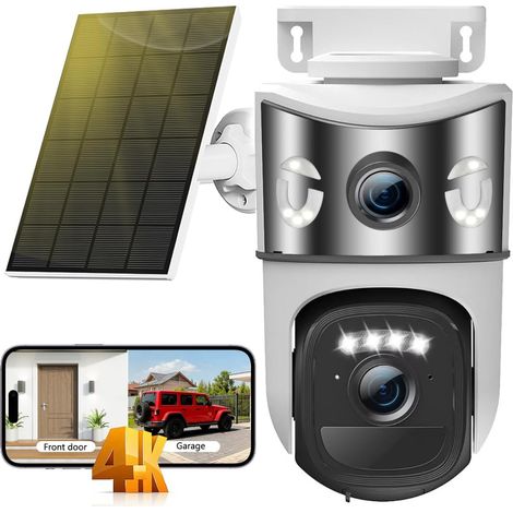 4K Wireless Outdoor WiFi Surveillance Camera,Dual Lens Solar Camera Outdoor Battery with Panel,355° PTZ Home Security,Night Vision,Auto Tracking,Two-way Audio,IP66 (1/5)
