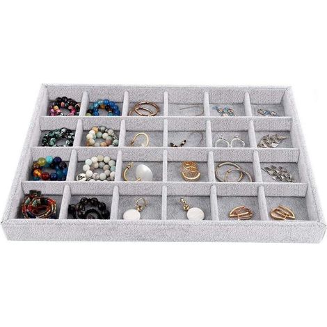 Schmucktablett 24 Raster Organizer Ring E-24 fächer ohne deckel grau (1/5)