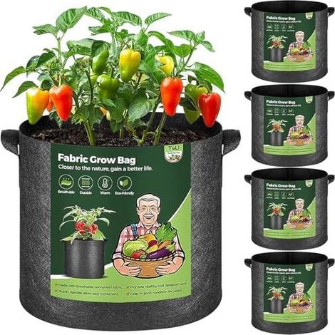5er-Set Pflanzsäcke à 26 Liter für Familien und Anfänger, ideal für den einfachen Anbau von Tomaten und Kartoffeln, für den Gemüsegarten im Topf, auf dem Balkon oder im Garten – 26 Liter/5 Stück (1/5)