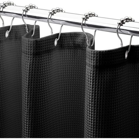 Rideau de douche noir 120 cm x 180 cm, 1 pièce en polyester avec anneau à boule en métal, rideau de douche de salle de bain gaufré (1/5)