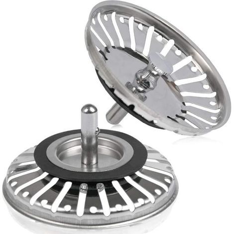 2pcs Filtre à évier/bouchon de bonde pour évier bouchon d'évier trou Passoire de cuisine/salle de bain diamètre de 84 mm avec embout à boule, en acier inoxydable (1/4)