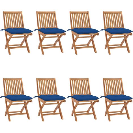 vidaXL Sillas plegables con cojines, 8 unidades, madera maciza de teca. (1/5)