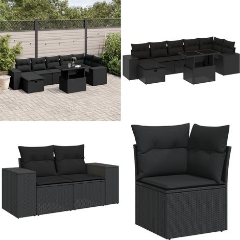 8-tlg. Garten-Sofagarnitur mit Kissen Schwarz Poly Rattan - Gartenmöbel Set - PE-Rattan Möbel - Outdoor Lounge - Gartenlounge - Terrassenmöbel - Home & Living (1/5)