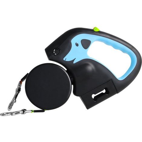 Laisse rétractable double 2 chiens, pivot 360°, anti-emmêlement, LED, sac à crottes, double verrouillage sécurité,bleu clair (1/5)