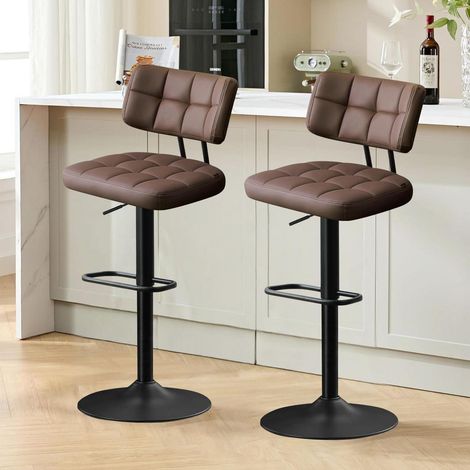 Barhocker 2er Set, höhenverstellbar, drehbar, braunes PU-Leder (1/5)