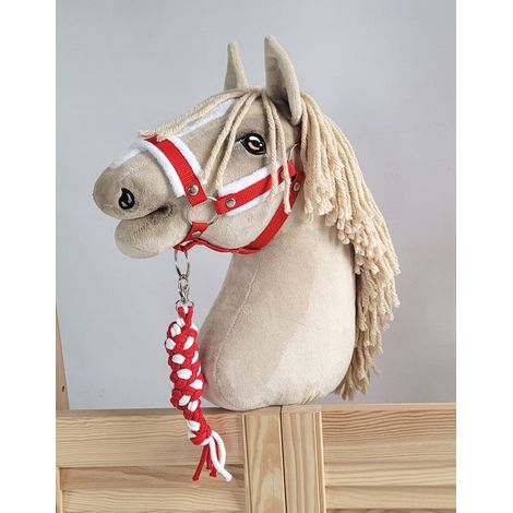 Set Hobby Horse: cavezza A3 con pelliccia bianca + guinzaglio in corda - bianco e rosso (1/5)
