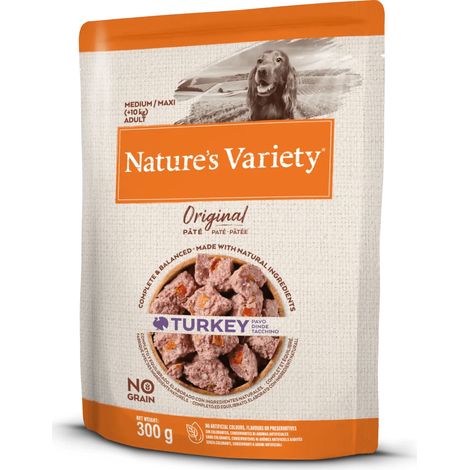 Pâté de dinde Nature's Variety Original pour chiens de taille moyenne/maxi - Aliment humide complet - Sans céréales - 300 g