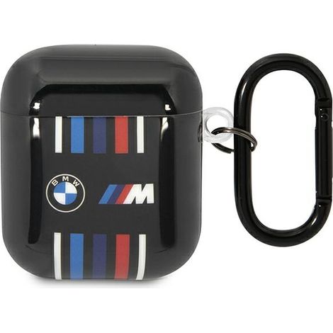 Funda BMW BMA222SWTK para AirPods 1/2, color negro/negro, líneas multicolores. (1/3)