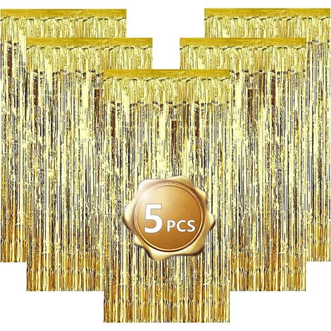 5 Rideau métallique, franges or, aluminium, 1x2m, décoration fête mariage anniversaire Noël (1/5)