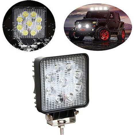 FARO SLIM SUPPLEMENTARE PROFONDITA AUTO FUORISTRADA 12V QUADRATO 9 LED 27W IP68 (1/4)