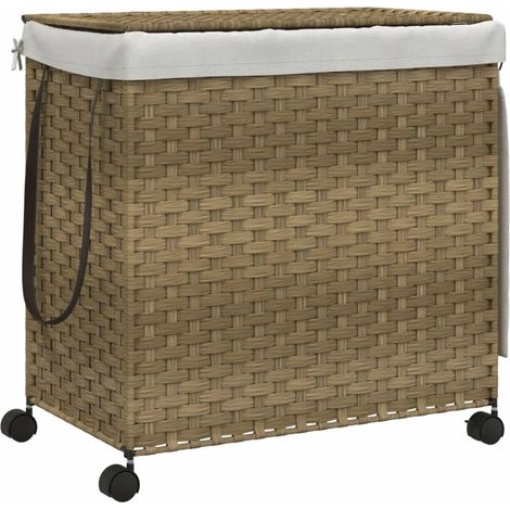 Panier à linge,Panier à vêtements avec roulettes 60x35x60,5 cm résine tressée CFW483192 (1/5)