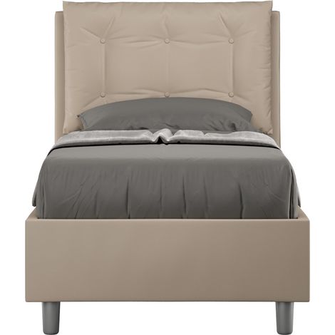 Lit design 80x190 avec tête de lit coussin matelassé simili cuir beige Andry Sommier et coffre-Option Sommier et coffre (1/5)