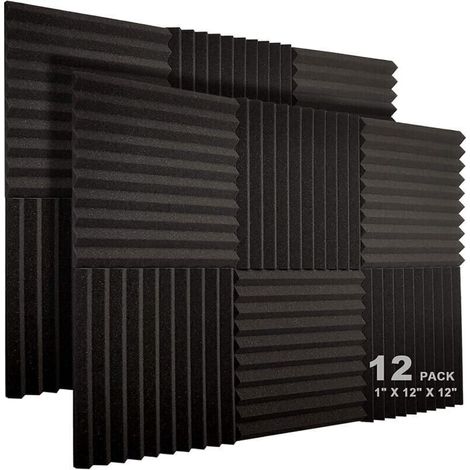 Lot De 12 Panneaux Acoustiques 10 Fentes 1 X 12 X 12 Pouces En Mousse Acoustique Cales D'Insonorisation De Studio Panneaux Haute Densite Resistants Au Feu (Noir) (1/4)
