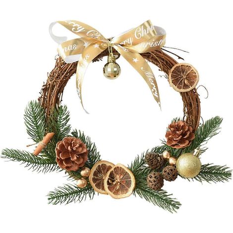 Couronne en rotin naturel, boule de pommes de pin artificielles, décoration murale pour fête (1/5)