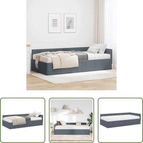 Matelas intégré - Cadre de lit d'angle avec matelas Autre 2 pcs Gris Velours (1/5)