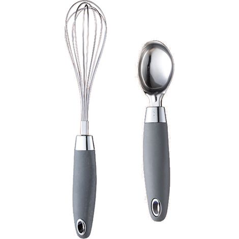 Ensemble Ustensiles Cuisine - Acier Inoxydable Noir - Poignées Souples Antidérapantes - Lot De 2 Pièces (1/5)