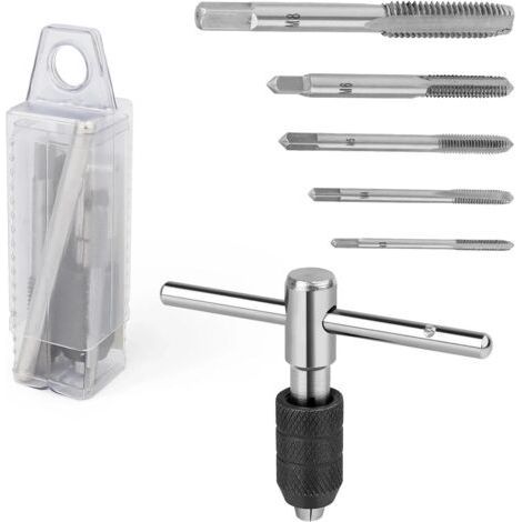 Kit de 5 piezas para machos de roscar (M3 a M8), con llave para machos de roscar, para madera, plástico, metal, manualidades, bricolaje y reparaciones. (1/5)