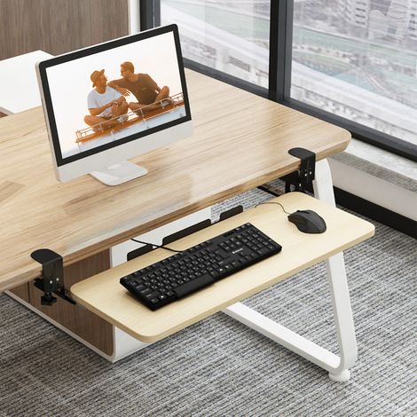 Plateau coulissant pour clavier à fixer sous le bureau, hauteur réglable, 52 x 25 cm, support ergonomique pour ordinateur portable avec rallonge coulissante, idéal pour le bureau, la maison ou la sall (1/5)