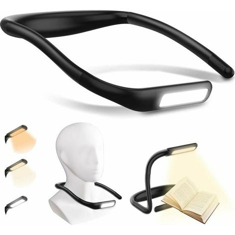 Lámpara de lectura para el cuello, luz de lectura LED, lámpara de lectura para cama, brillo ajustable, 3 colores, brazo flexible, recargable, para leer en la cama, tejer, reparar. (1/5)