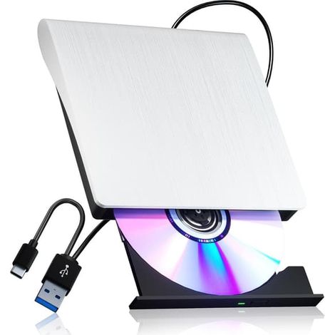 Lecteur/graveur DVD externe USB 3.0 pour ordinateur portable/PC, graveur optique portable avec port USB-C, lecteur et graveur de CD (1/5)