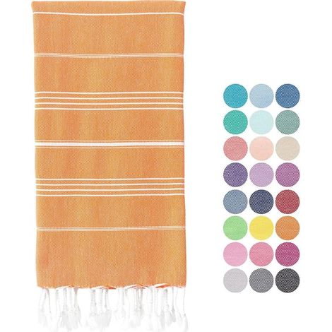 Serviette de plage/bain en coton turc pour spa, sauna, hammam, voyage, yoga, salle de sport, yacht, couverture 100 x 180 cm (orange) (1/5)