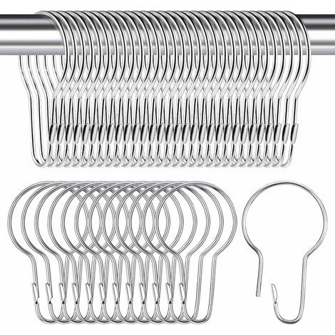 50 Pièces - Anneau Rideau Douche - Crochet Métal - Acier Inoxydable Robuste - Forme Ouverte Pratique - Pour Salle De Bain Cuisine Chambre - Argenté - 7x4 Cm (1/5)
