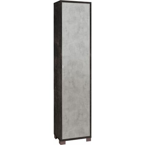 Armoire colonne 1 porte, 43 cm (L) x 29 cm (P) x 190 cm (H), finition noir mat et ciment, Sarmog (1/5)