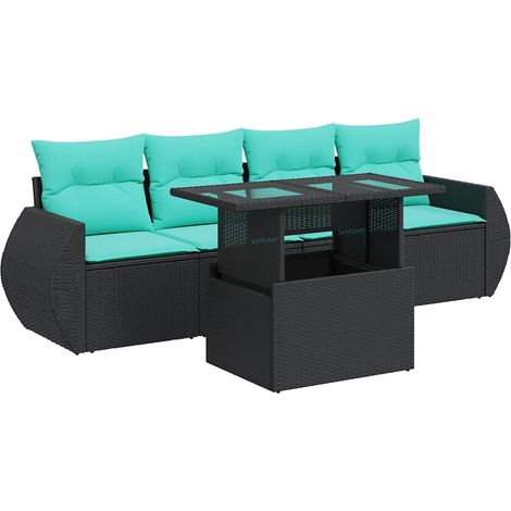 Maison Exclusive - Set sofás jardín y cojines 5 pzas ratán sintético acacia negro (1/5)