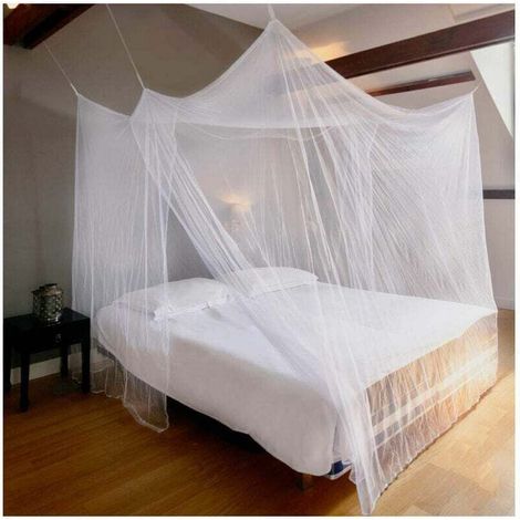 Moustiquaire de Lit, 1 Porte,Baldaquin pour Lit Double, Filet Rectangulaire Moustiquaire Premium, Onvient à La Plupart des Tailles de Lits-Blanc(200x180x200cm)