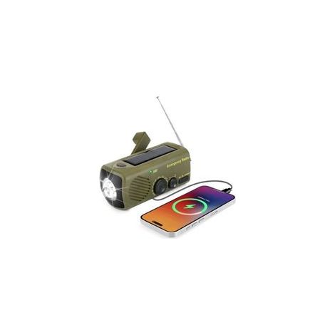 Radio solaire d'urgence , radio portable à manivelle avec AM/FM, batterie externe rechargeable 3000 mAh, alarme SOS, lampe torche LED, chargeur USB pour téléphone portable, pour camping et randon