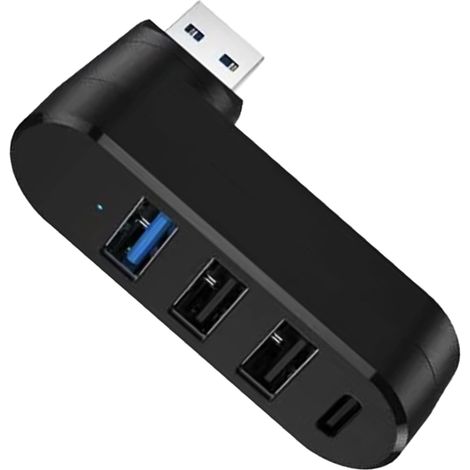 Hub 4 Ports USB Multiple 3.0(90°/180° Rotatif),3 Ports USB+1 Port USB-C,Alimenté Adaptateur Portable pour Ordinateur Portable, Voiture, MacBook,Clavier,Imprimante,Audio (1/5)