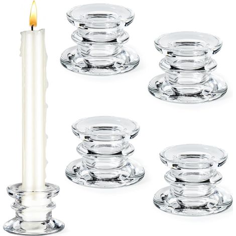 Lot de 4 Bougeoir Verre pour Bougies Bâtons, Chandelier Bougeoir Transparents pour Centre de Table Mariage,Élégants Chandeliers pour Table décorations