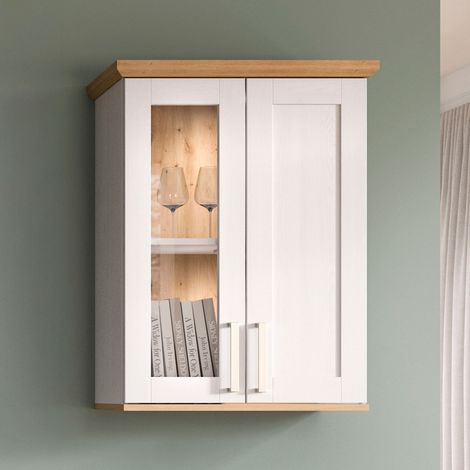 Verona citrine murale ou sur pied 1 porte, 1 porte vitrée blanc, chêne décor.