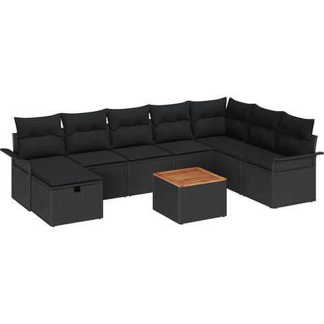 Garden Sofa Set with Cushion 9 pcs Black Poly rattan vidaXL (1/5)