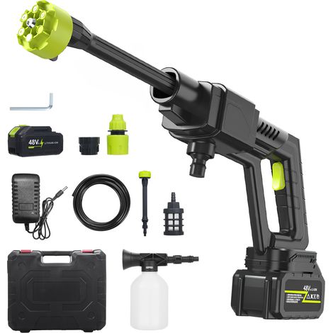 Nettoyeur haute pression sans fil 300 W, portable et puissant, avec buse 6 en 1, 2 batteries rechargeables, idéal pour le nettoyage des sols, murs, clôtures et l'arrosage du jardin. Tuyau de 5 m inclu (1/5)