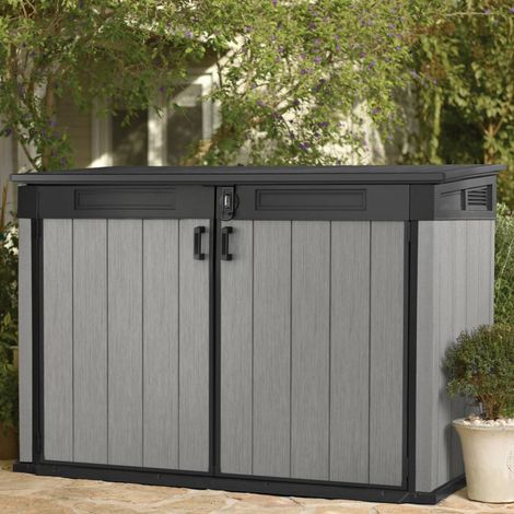 Dmora - Armario exterior Leduc, Mueble para exteriores, Mueble de jardín multiusos, Contenedor para balcón o garaje, 191x109 h133 cm, Gris (1/5)