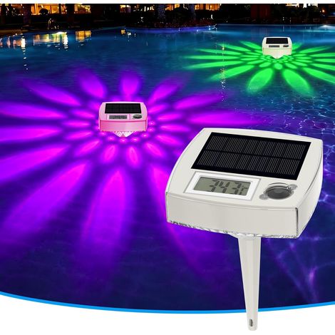 Thermomètre de piscine solaire numérique 2 en 1 et éclairage de piscine, thermomètre flottant avec grand écran LCD et éclairage LED RVB, thermomètre-étanche IP68 pour (1/5)