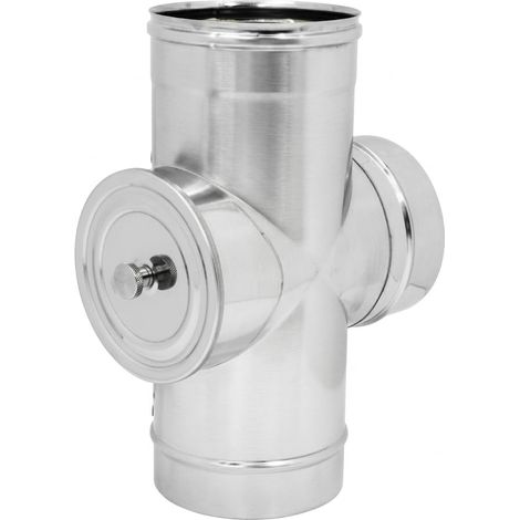 MAKA Raccordo a T 90° con Ispezione Posteriore HT Alte Temperature per Canna Fumaria in Acciaio Inox, per Stufe a Legna e Pellet, Combustibile Solido AISI 304 Ø 180 mm (1/5)