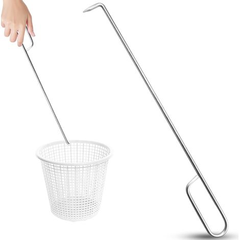 Pool Skimmer Basket Tool crochet d'écumoire, skimmer piscine, skimmer piscine hors sol, Outil crochet pour panier d'écumoire piscine acier inoxydable protection étendue genou poignée panier crochet (1/5)