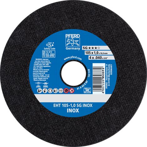 PFERD TOOLS Trennscheibe EHT 105x1,0x16 mm gerade Leistungslinie SG INOX für Edelstahl 25 Stk (1/4)