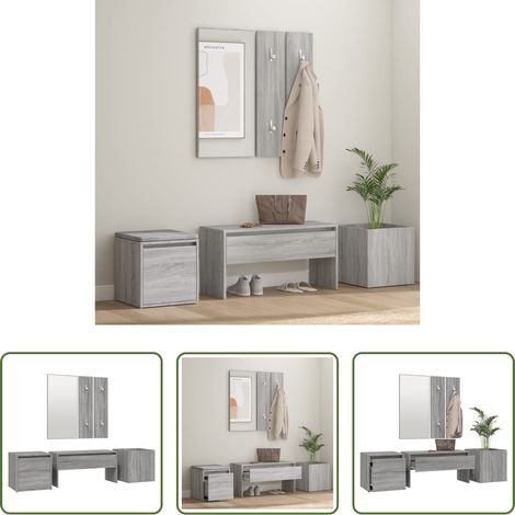 vidaXL Banc d'entrée - Ensemble de meubles de couloir Sonoma gris Bois d'ingénierie (1/5)