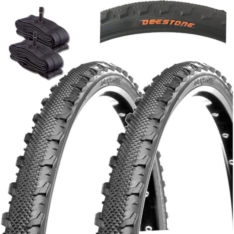 2 COPERTONI NERI 26 X 1.90 (47-559) + 2 CAMERE D'ARIA CON VALVOLA SCHRADER AMERICA PER MTB BICI BICICLETTA NERO DEMI SLICK (1/4)