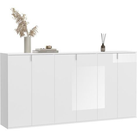 Buffet BODITE – 6 porte – Bianco laccato – Grande mobile contenitore