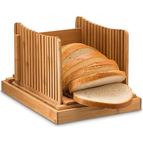 Trancheuse à pain - Largeur de coupe réglable avec rails de découpe pliables et ramasse-miettes - Planche à découper en bois (1/5)