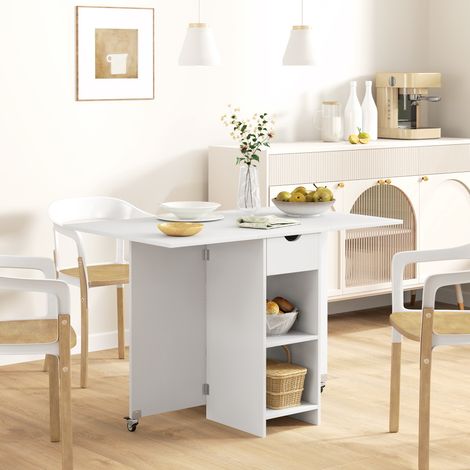 Tavolo da pranzo pieghevole mobile per 2-4 persone con cassetto e ruote, bianco HAVRYA (1/5)