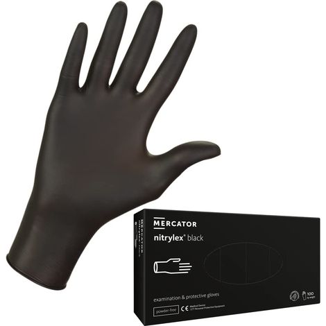 Gants nitrile noirs NITRYLEX BLACK, taille : XL - 100 pieces, gants jetables, gants de protection, non poudrés, couleur noire opaque, texturés sur le bout des doigts, sans latex (1/5)