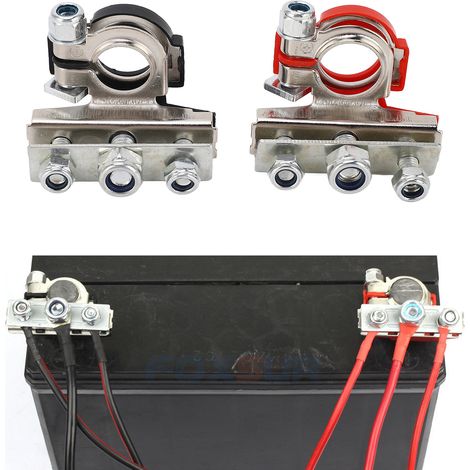 Borne de batterie à paire positive + négative, borne de batterie, connecteur de batterie, bornier 1 à 3, bornes de câble et de fil de batterie à 3 voies (1/5)