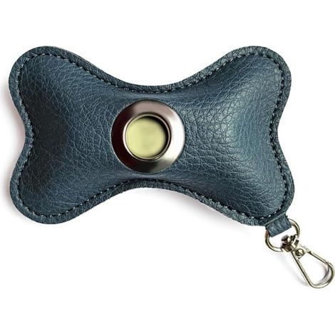 Distributeur de sacs poubelle en cuir en forme de chien avec poche zippée, idéal pour les déplacements. (1/5)