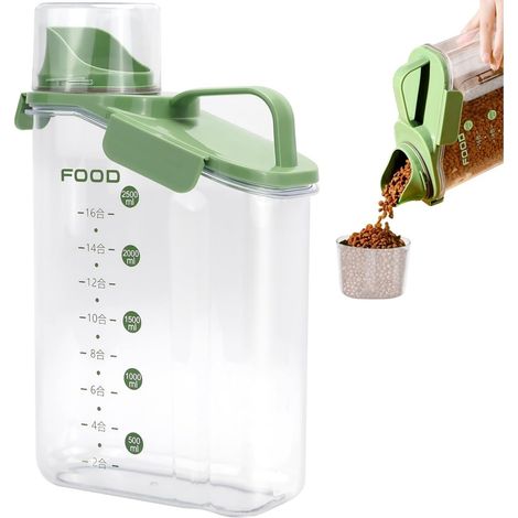Conteneur de stockage de céréales en plastique-vert clair 2800 ml- avec gobelet doseur - convient pour le stockage de produits secs (1/5)